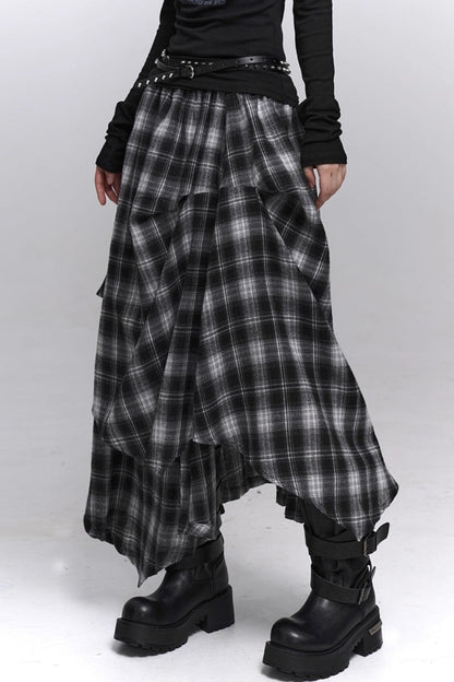 Gray Black Plaid Pleated Skirt