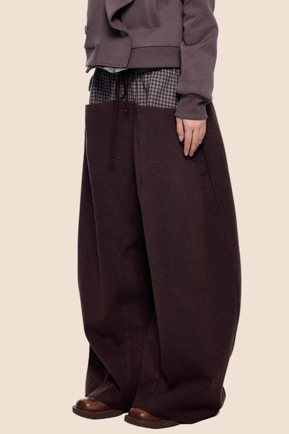 Plaid Patchwork Wide-Leg Pants