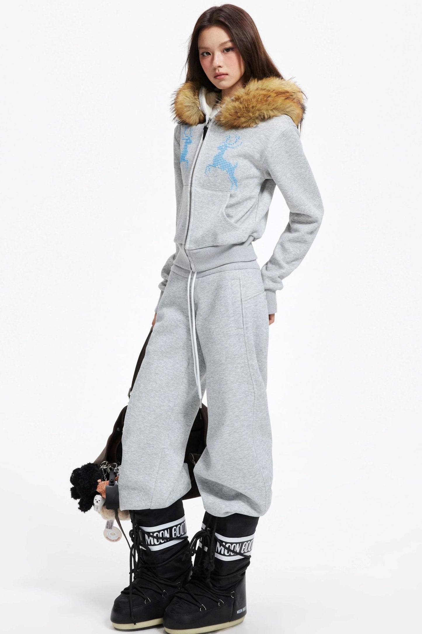 Diamond Deer Hooded Cardigan