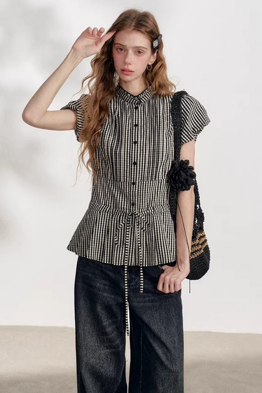 Drawstring Polo Collar Top