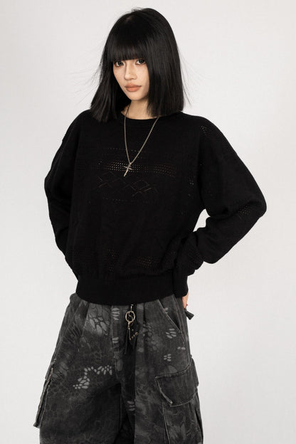 Simple Black Knitwear Sweater