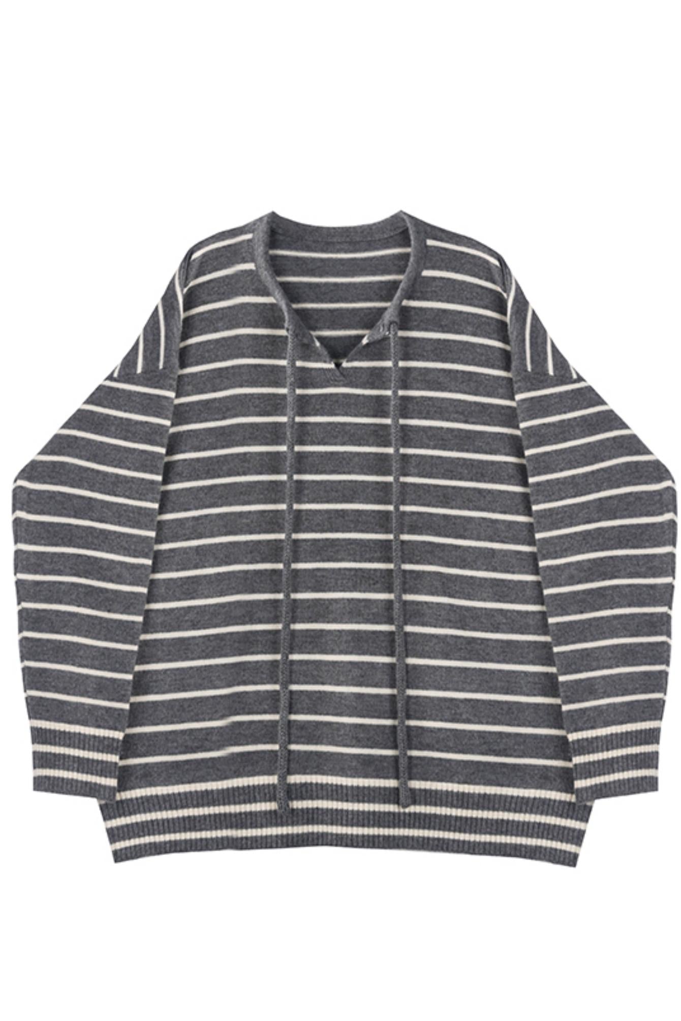 Wool Stripe Drawstring Knit Sweater