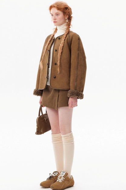 Retro Brown Suede Wool Jacket