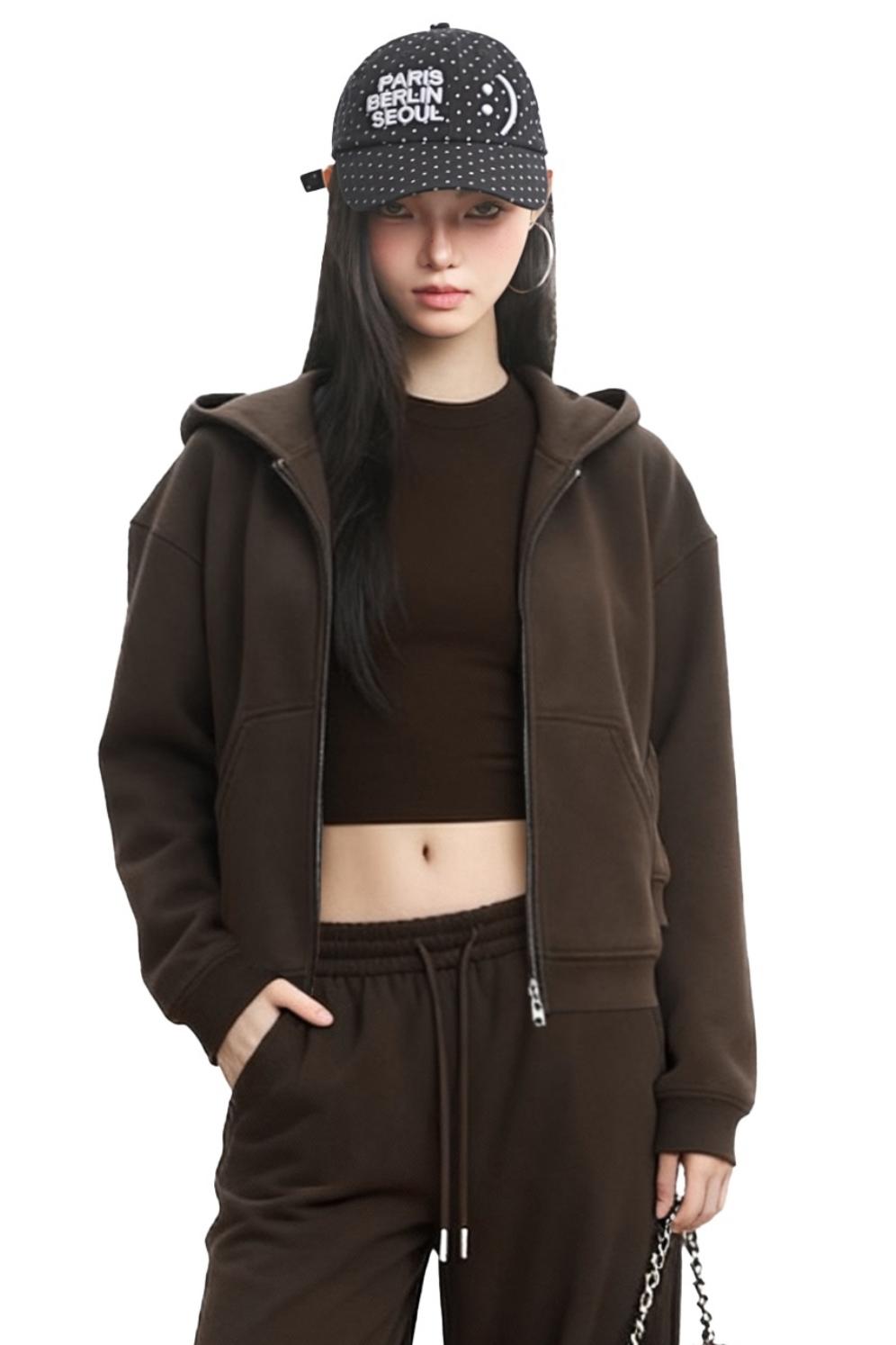 Black Hooded Sweatshirt Jacket Set-Up