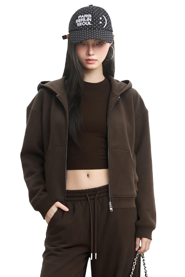 Black Hooded Sweatshirt Jacket Set-Up