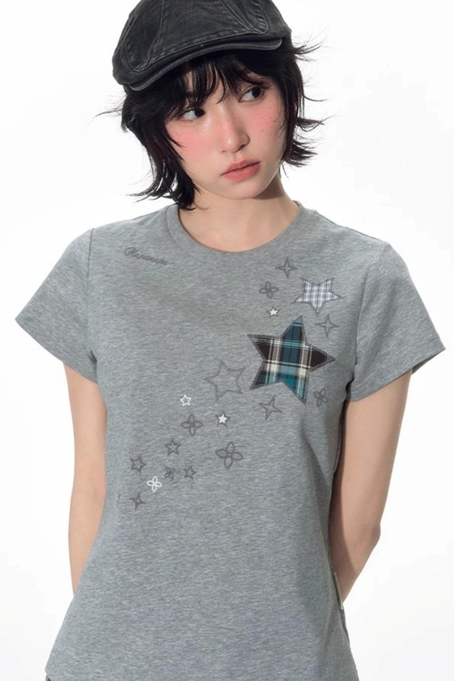 Star Patch Embroidered Short Sleeve Top