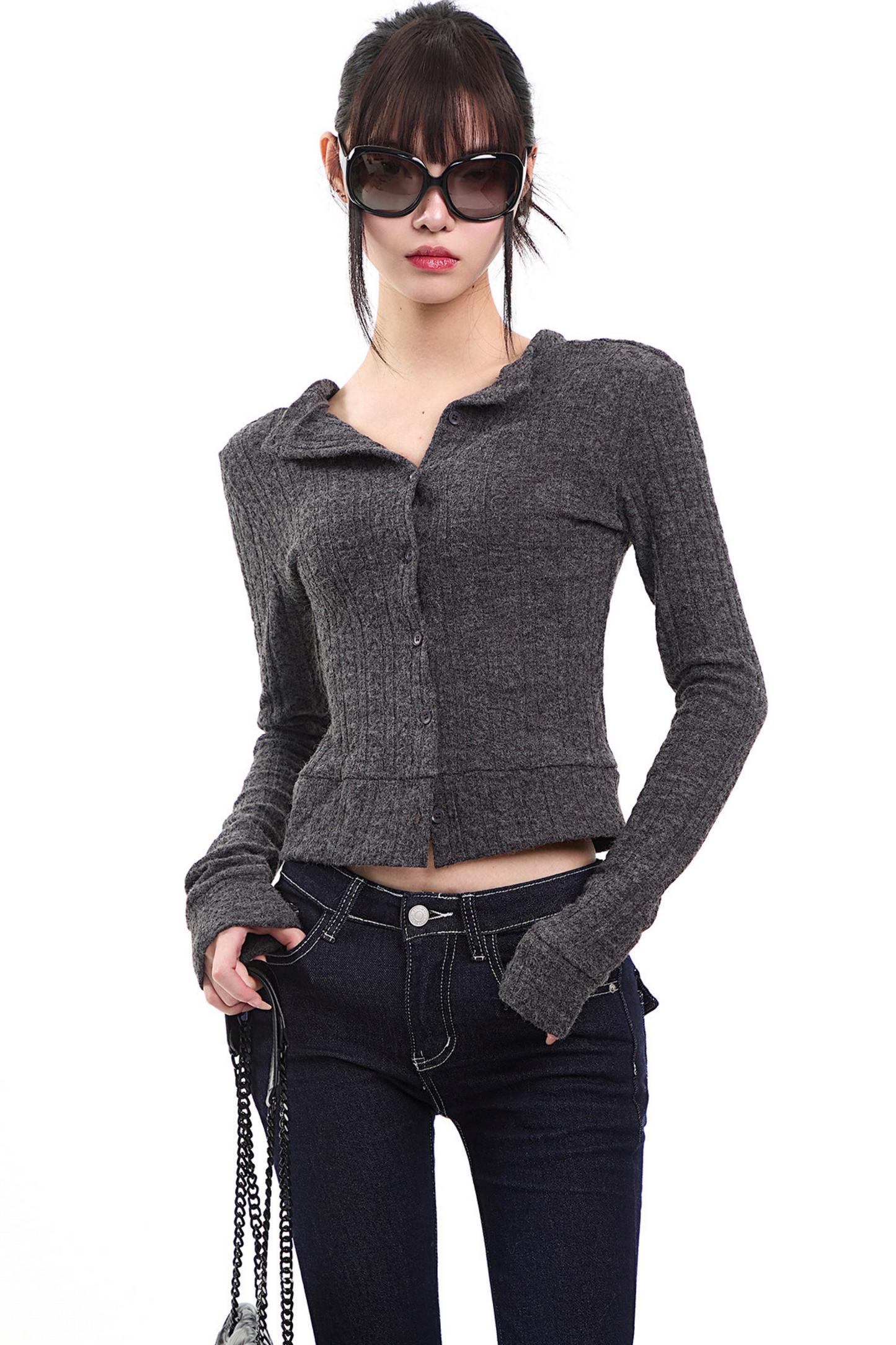 Dark Gray Knit Cardigan