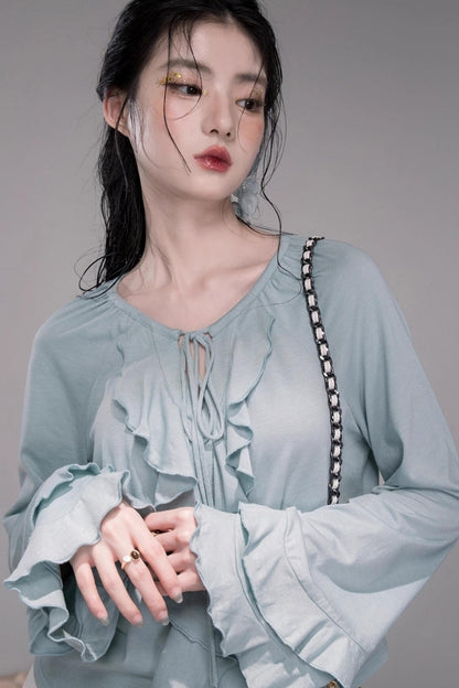 Lotus Leaf Neck Wool Knitted Shirt