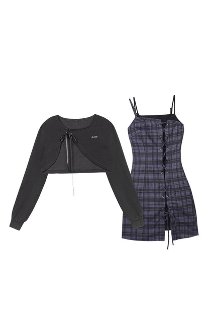 Slim Blueberry Checkered Dress Set