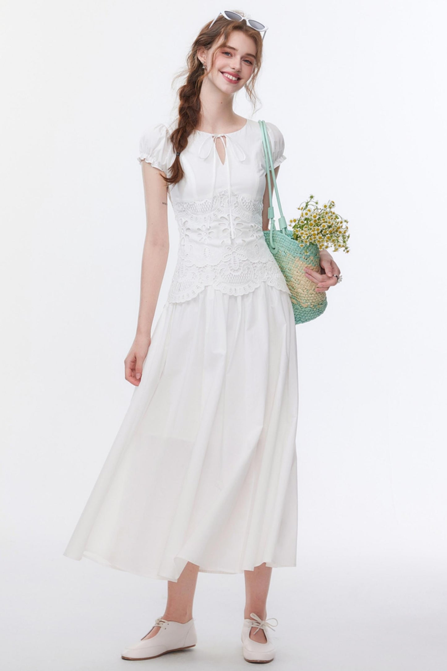 Bubble Sleeve White Dress