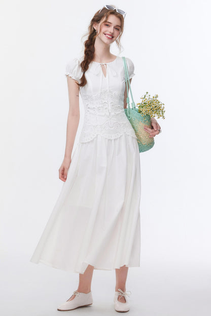 Bubble Sleeve White Dress