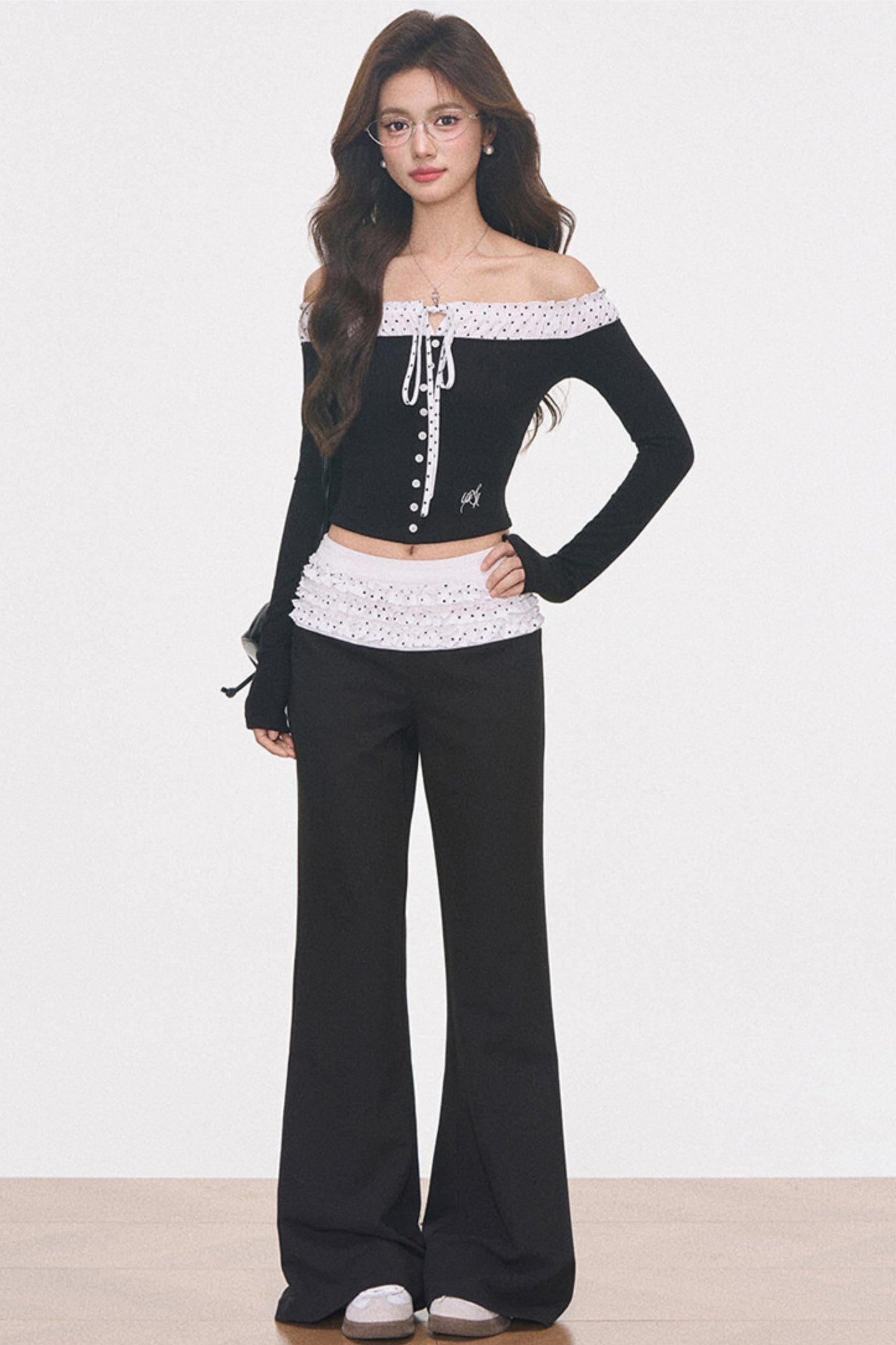 Knitted Patchwork Polka Dot Top Set-Up