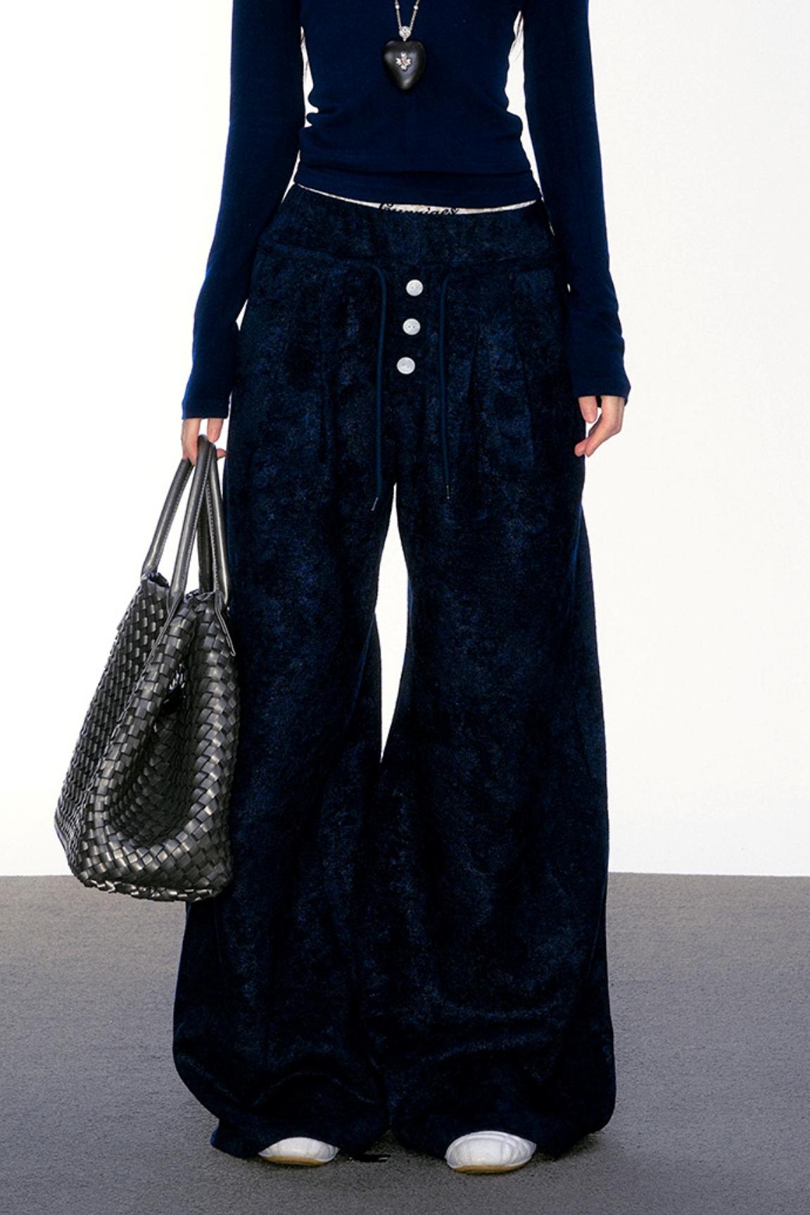 Winter Velvet High Waist Wide-Leg Trousers