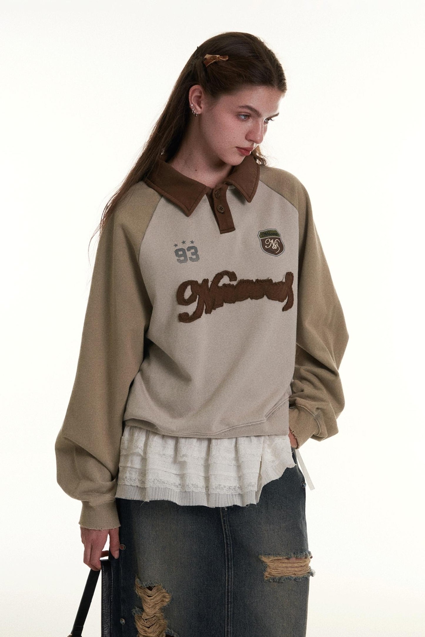 RETRO POLO NECK COLOR-BLOCKED SWEATSHIRT