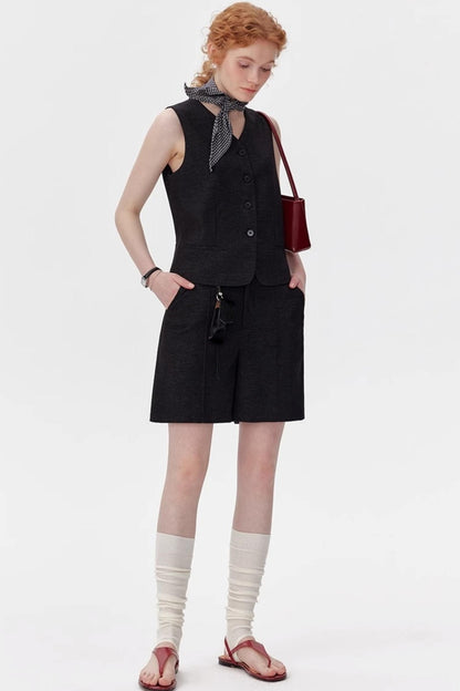 Denim Style Vest Shorts Set-Up