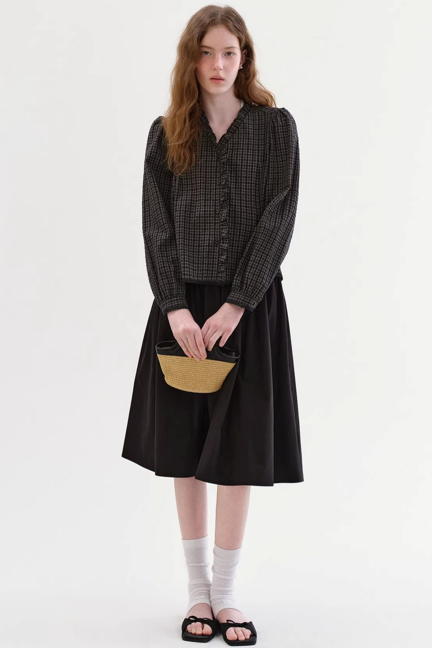 레트로 레이스 체크 블라우스