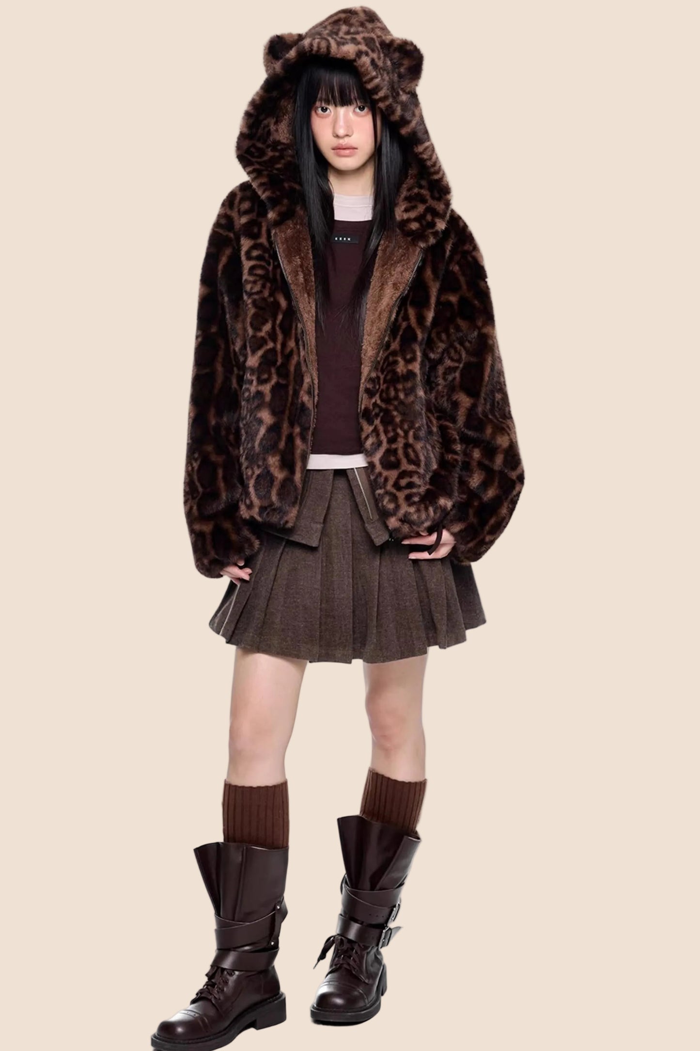 Leopard Print Hooded Furry Cotton Jacket