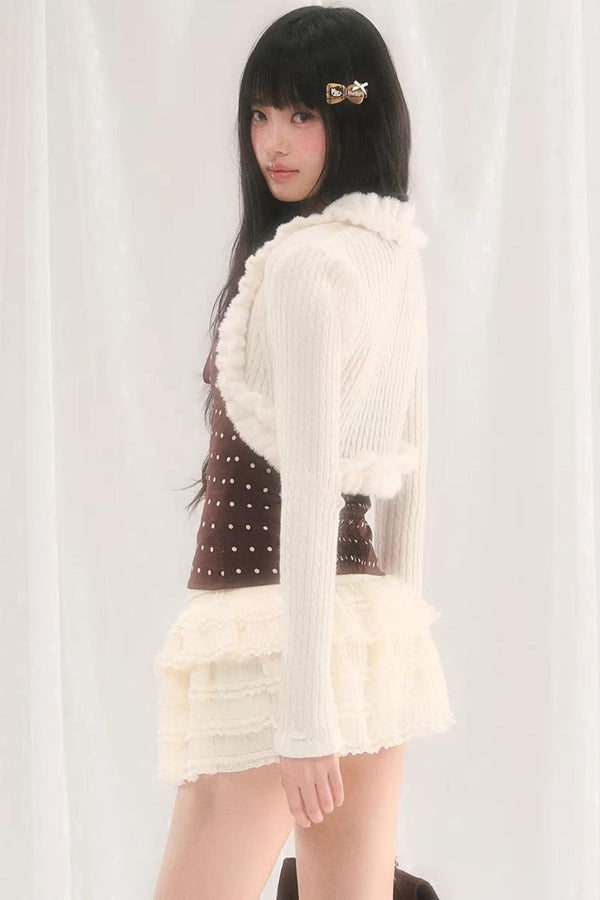 Ruffled Knit Cardigan Jacket Set-Up