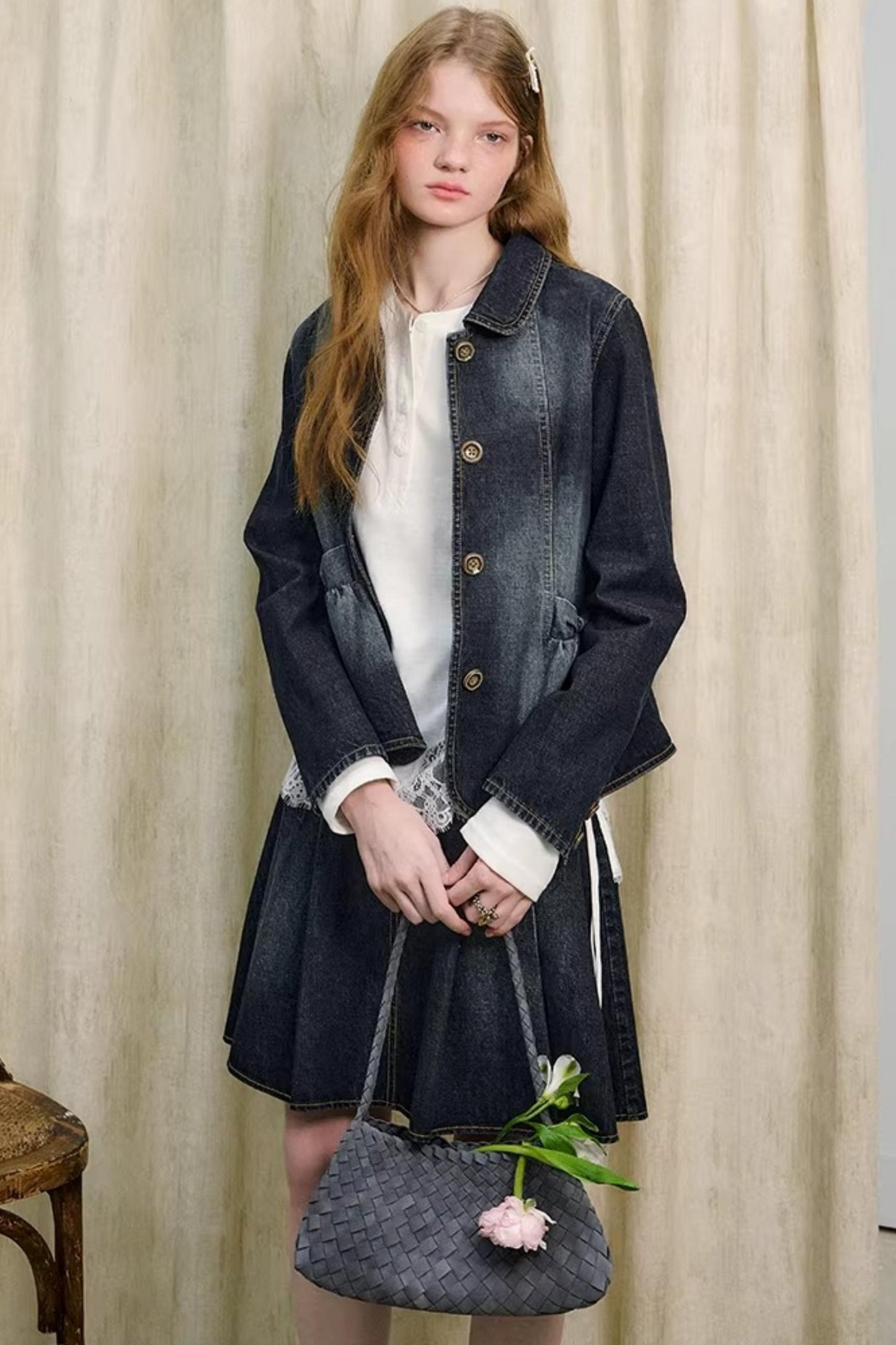 College-Style Denim Jacket Set