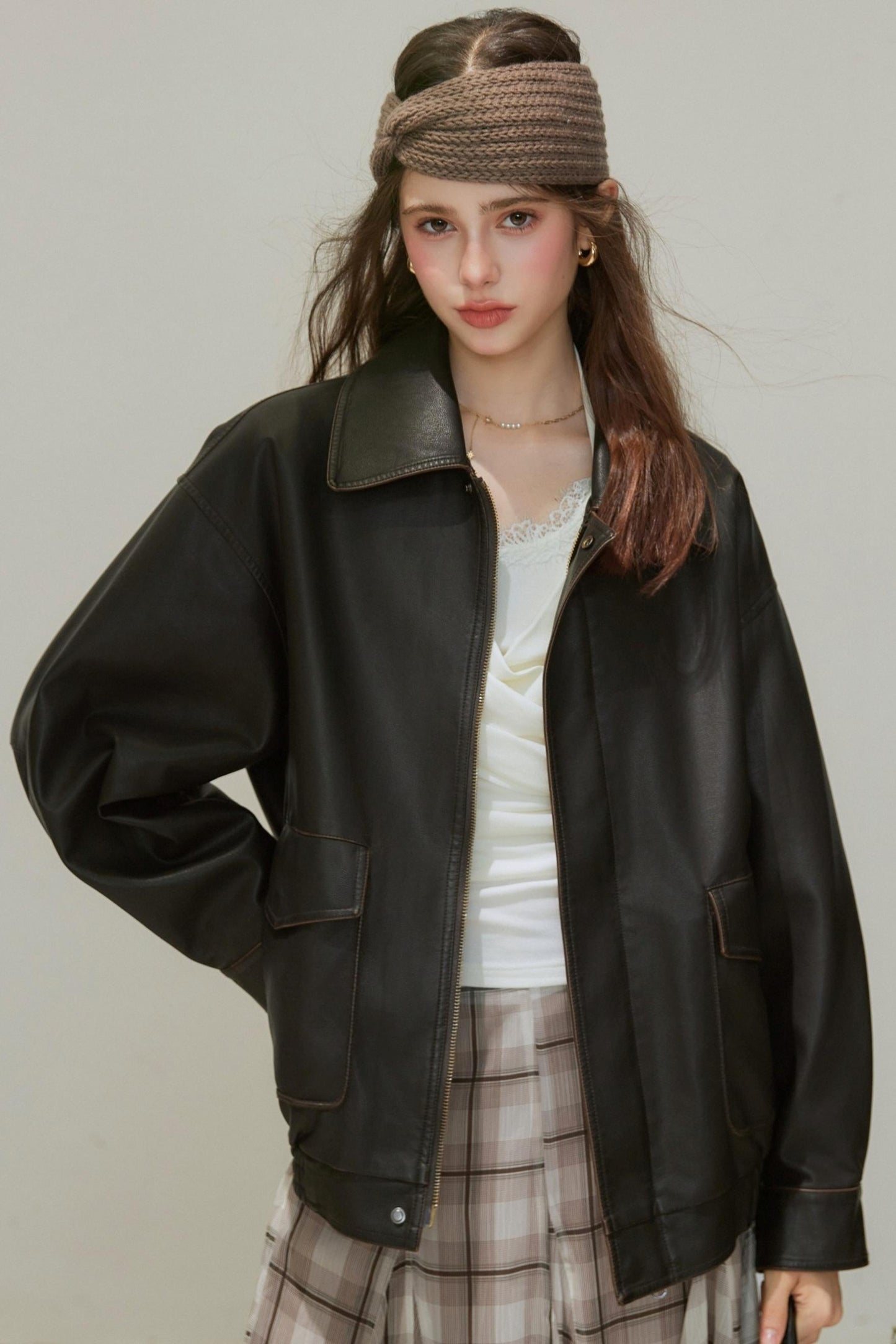 Back Brown Leather Jacket