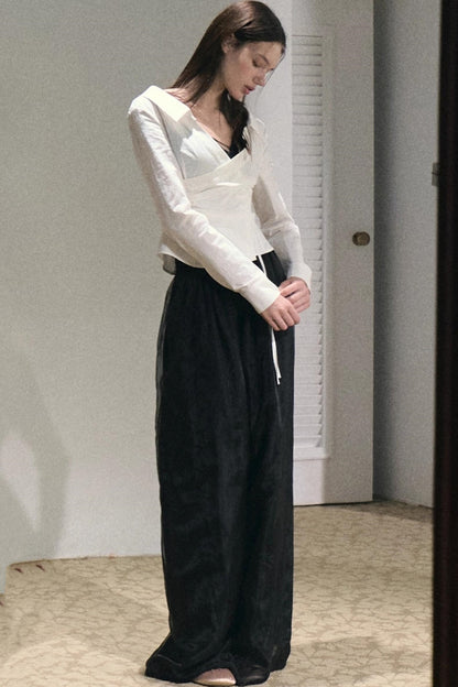 Crumpled Texture Collar Stretch Shirt