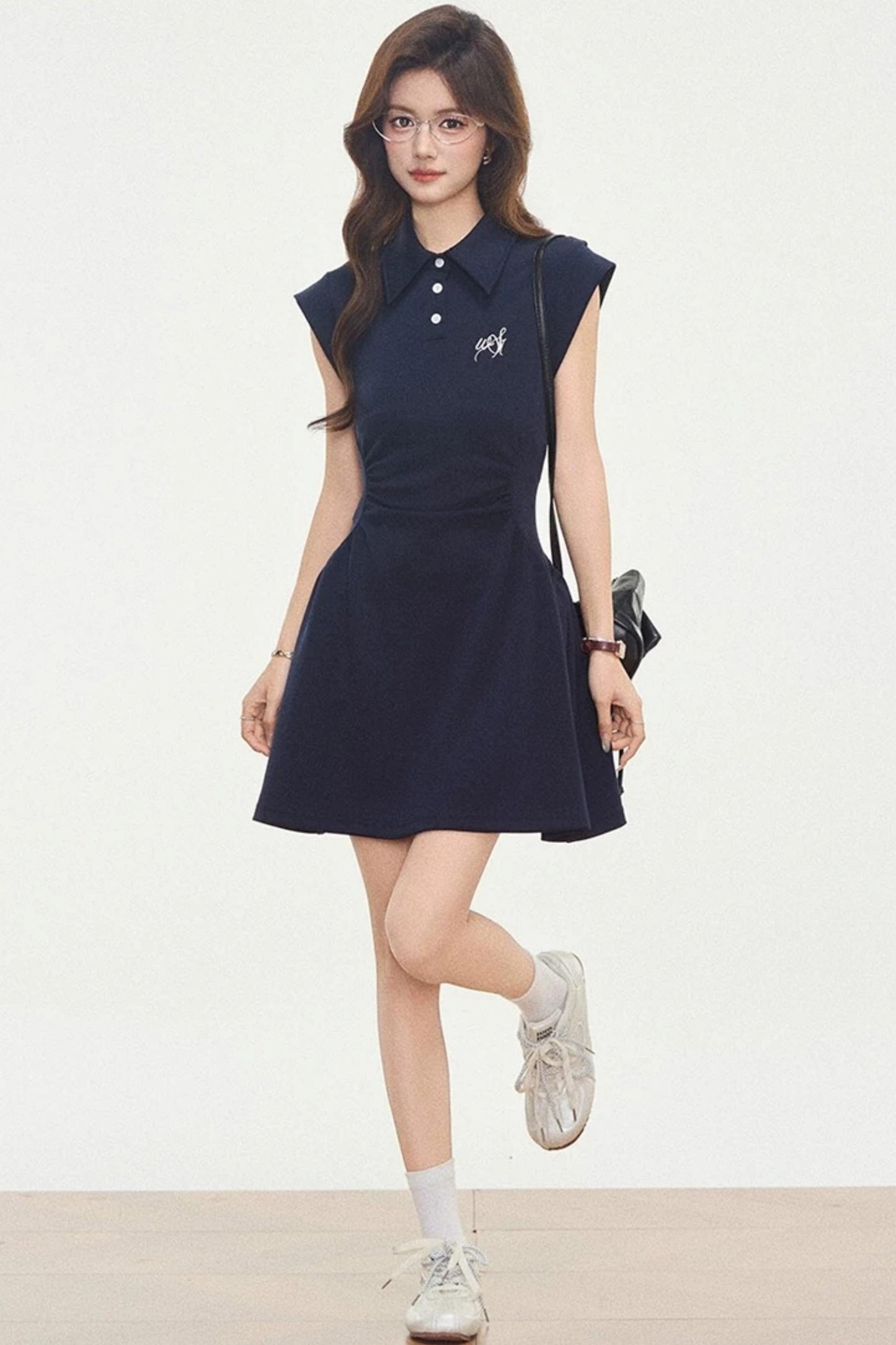 Navy Knitted Polo Dress