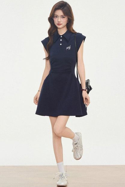 Navy Knitted Polo Dress
