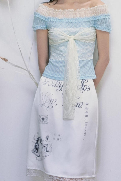 Strap Detail Off-Shoulder Lace Blouse