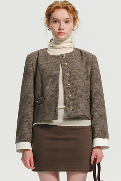 Small Fragrance Wool HoundStooth Jacket