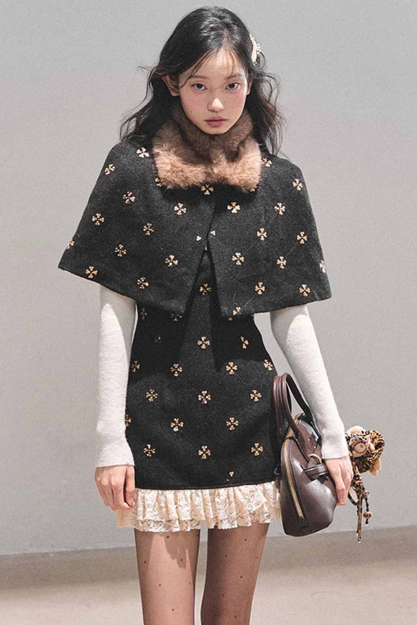 French Woolen Lace Dress Set-Up