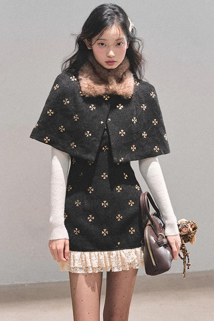 French Woolen Lace Dress Set-Up