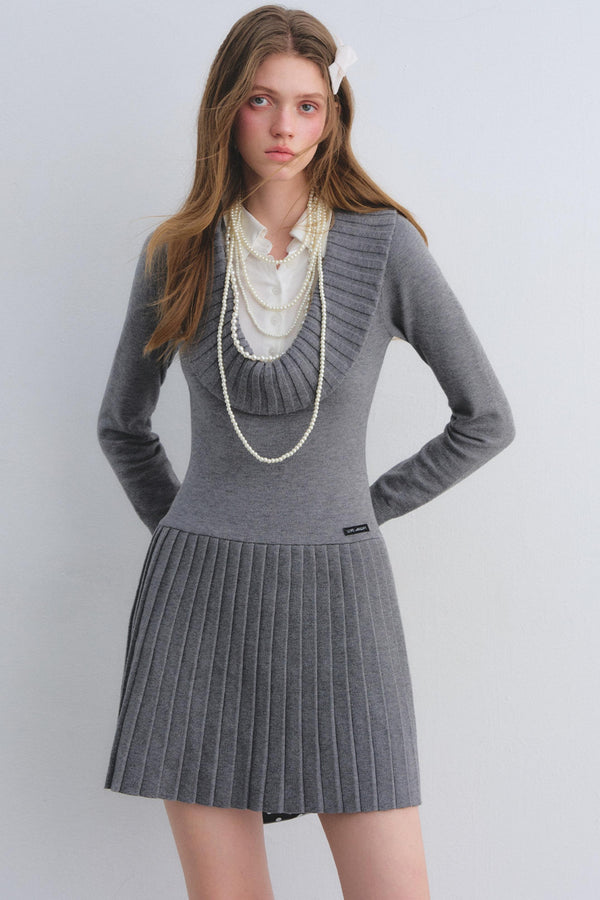 Patchwork Knitted Pleated Dress