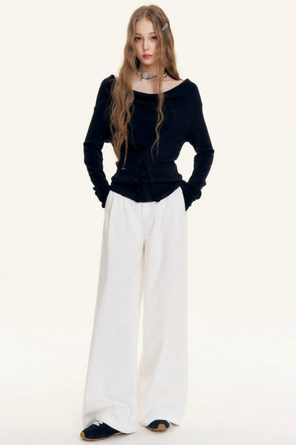Schulterfreier Drapier-Strickpullover