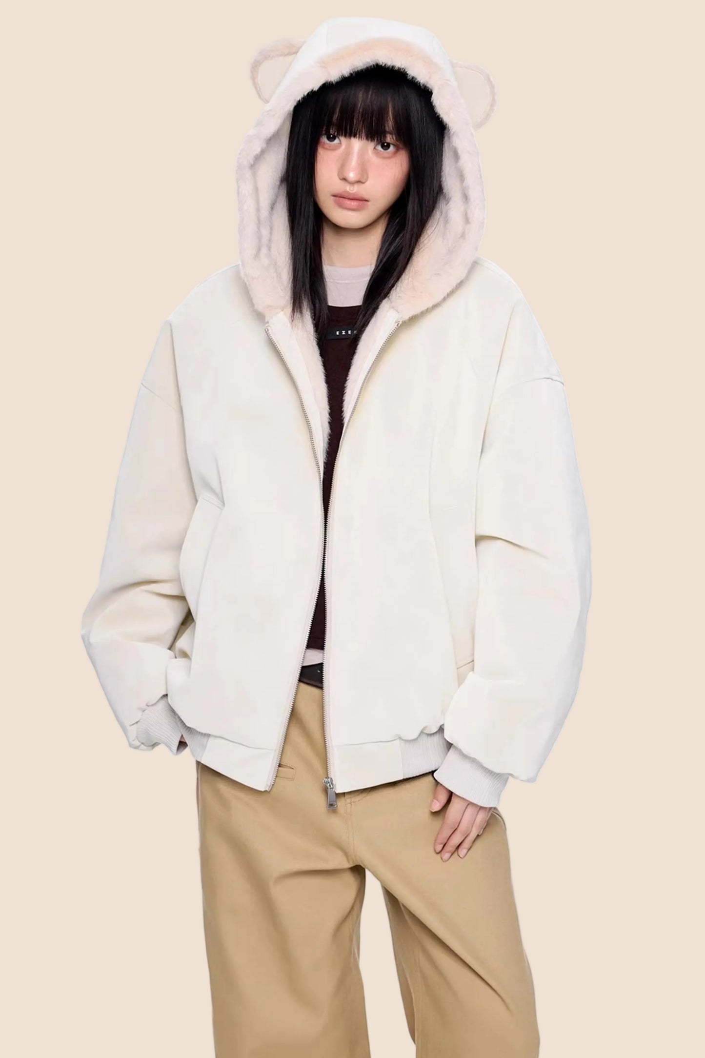 Faux Suede Hooded Fur Coat