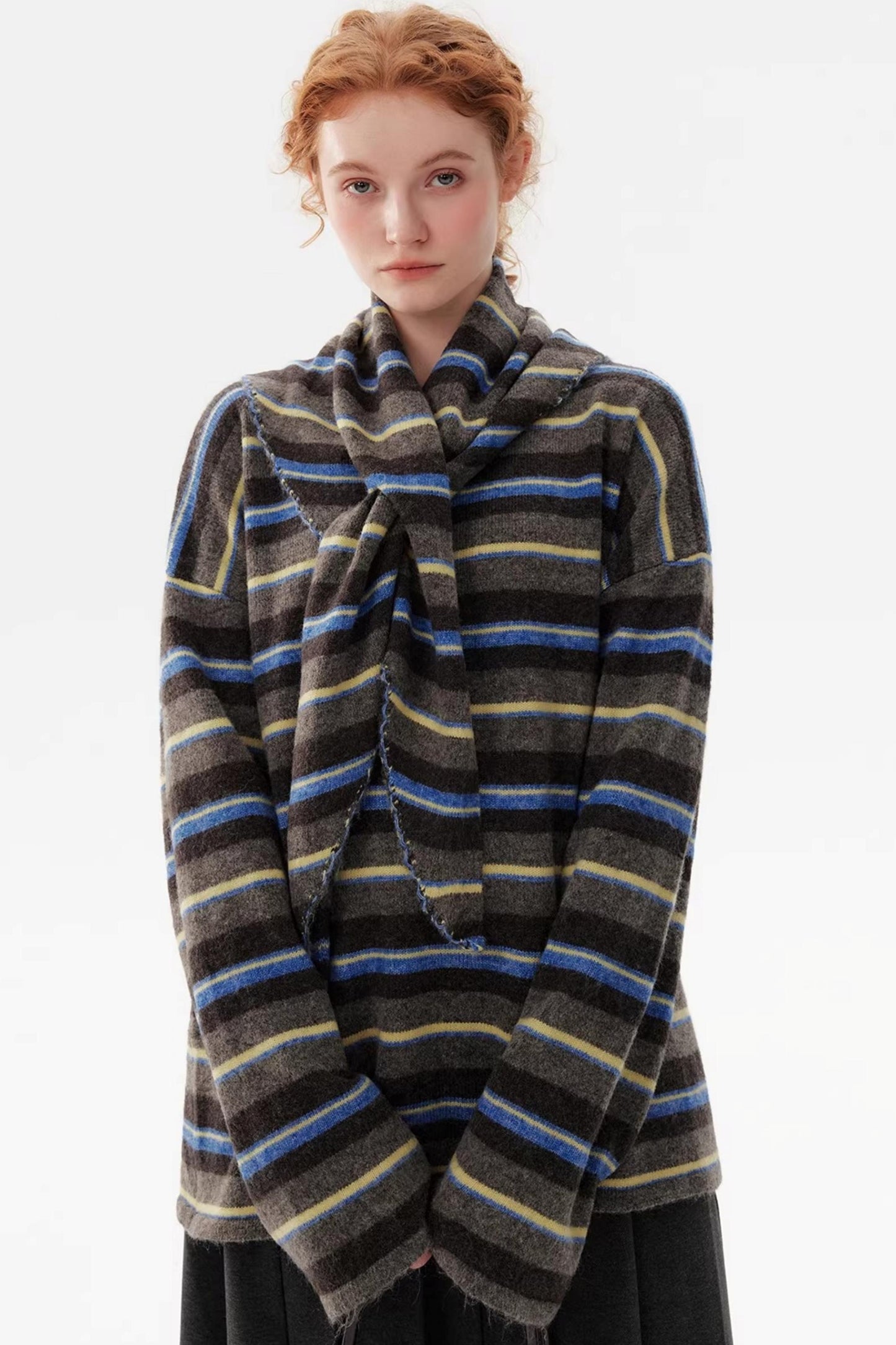 Color-Blocked Wool Knit Sweater Set-Up