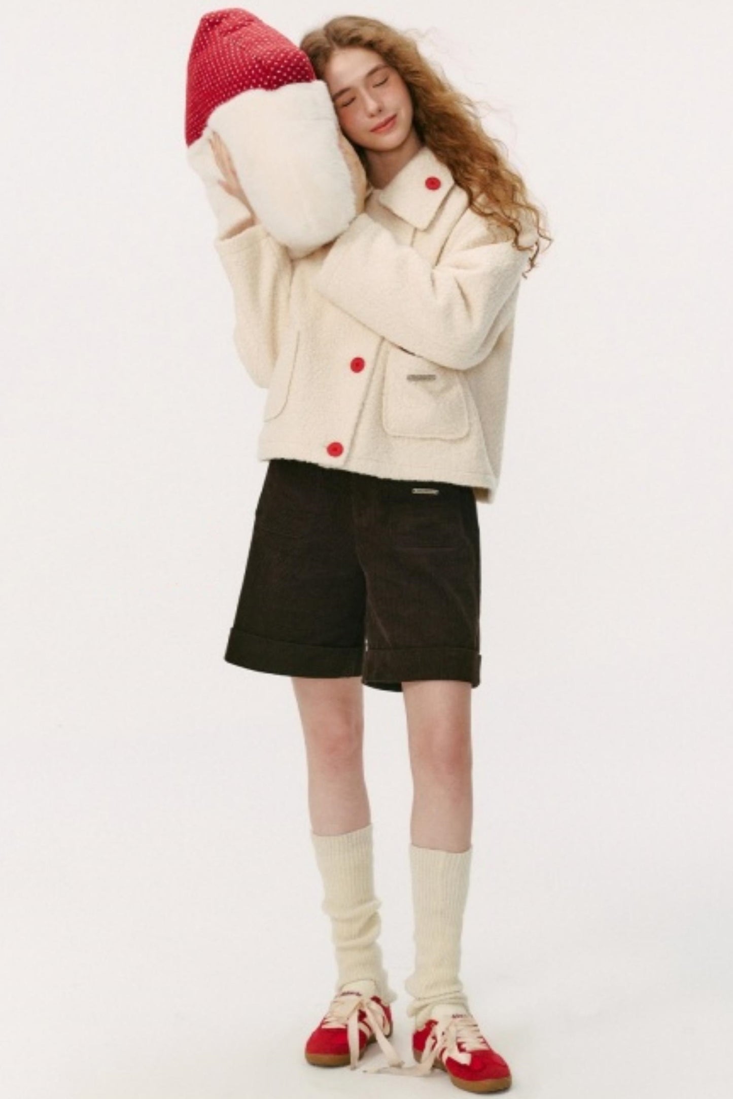 Slanted Placket Woolen Short Coat