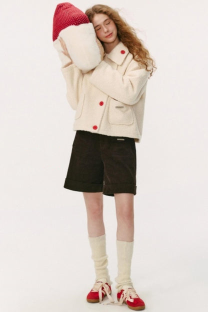 Slanted Placket Woolen Short Coat