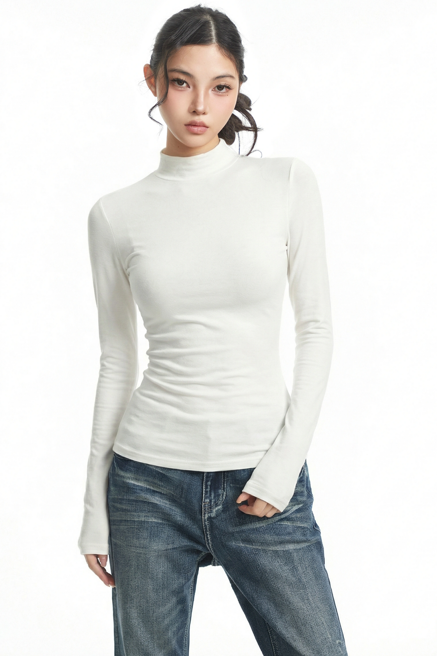 Black Slimming High Collar Top