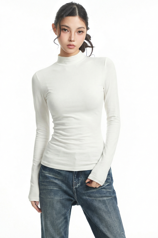 Black Slimming High Collar Top