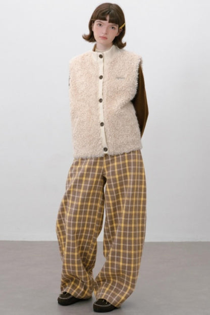 Retro Plaid Wide-Leg Pants