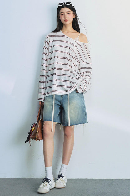 Blue Striped Bag-Up T-Shirt