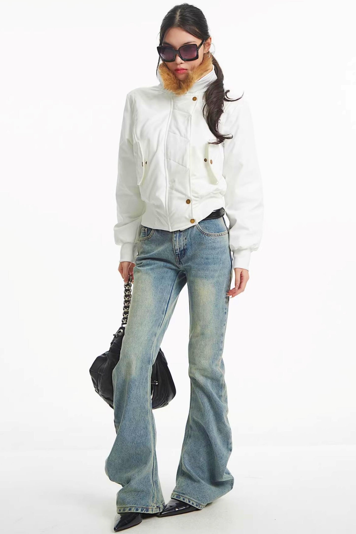 Korean Black Fur Collar Jacket