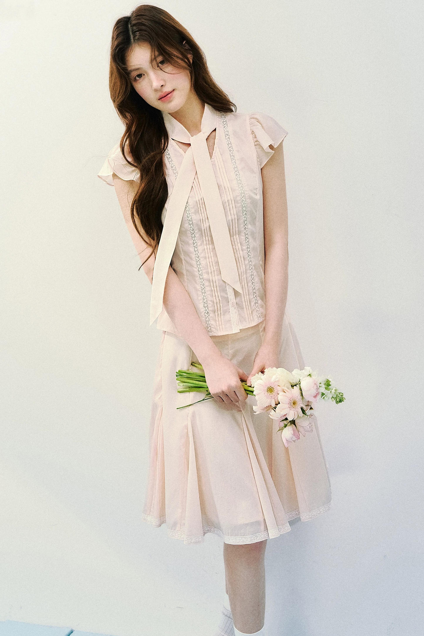 Conjunto de blusa de seda de morera bruma ligera