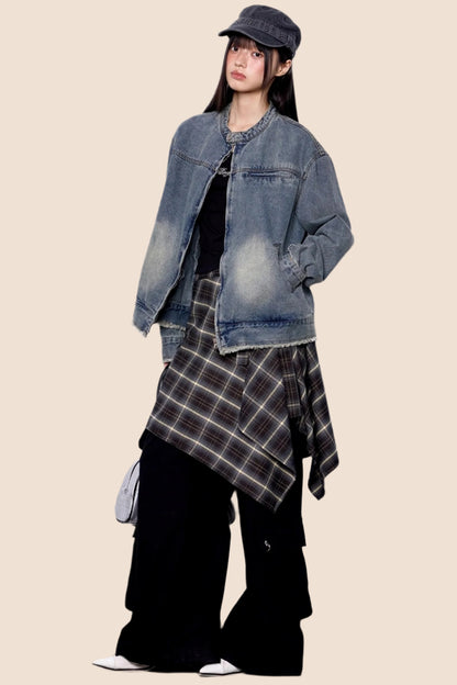 Denim Stand-Up Collar Jacket