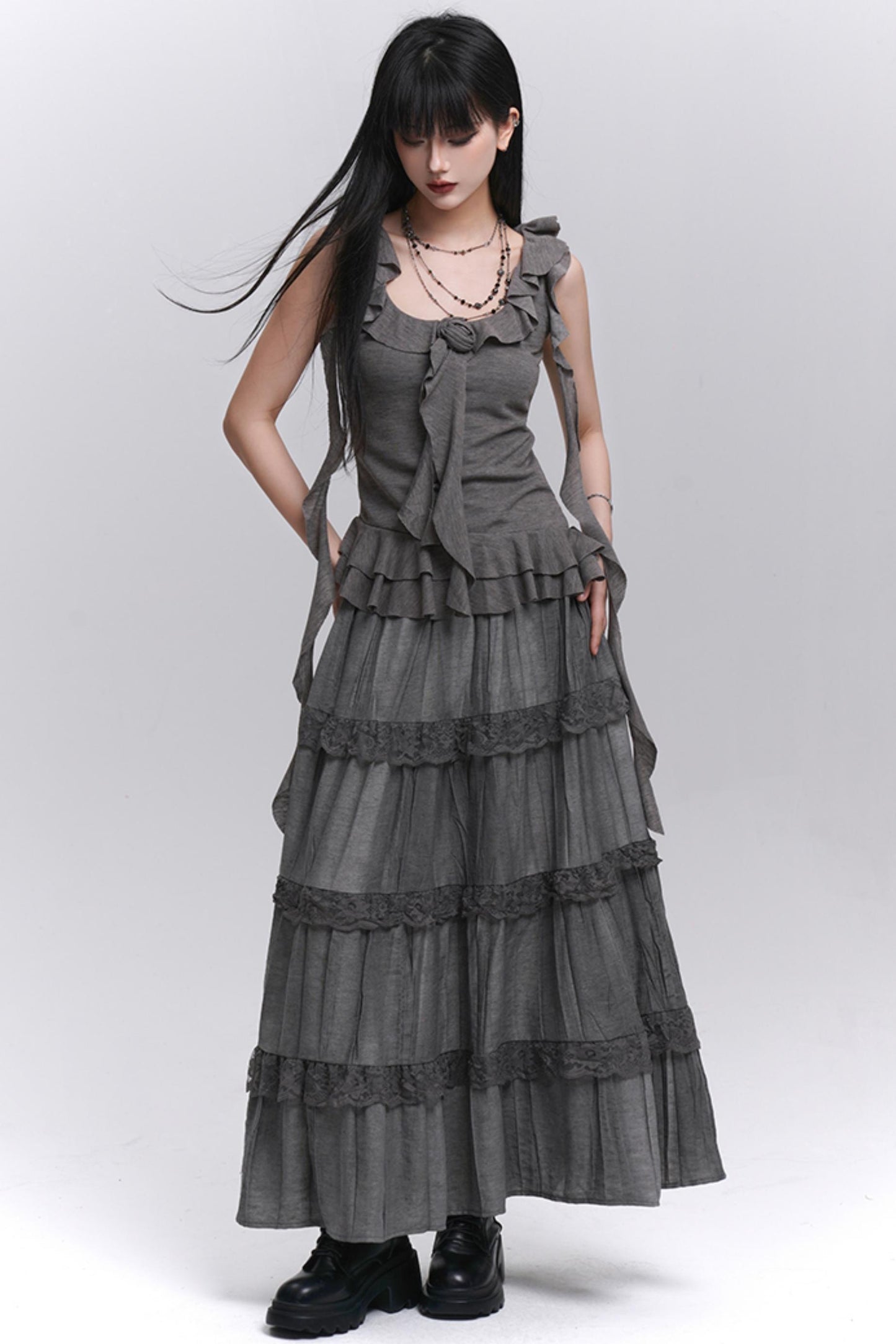 Gray Halter Skirt Top Set-Up