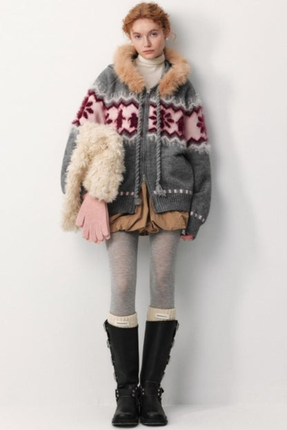 Faux Raccoon Fur Hooded Coat