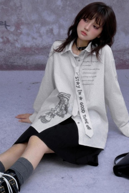 Striped Comic Print Shirt