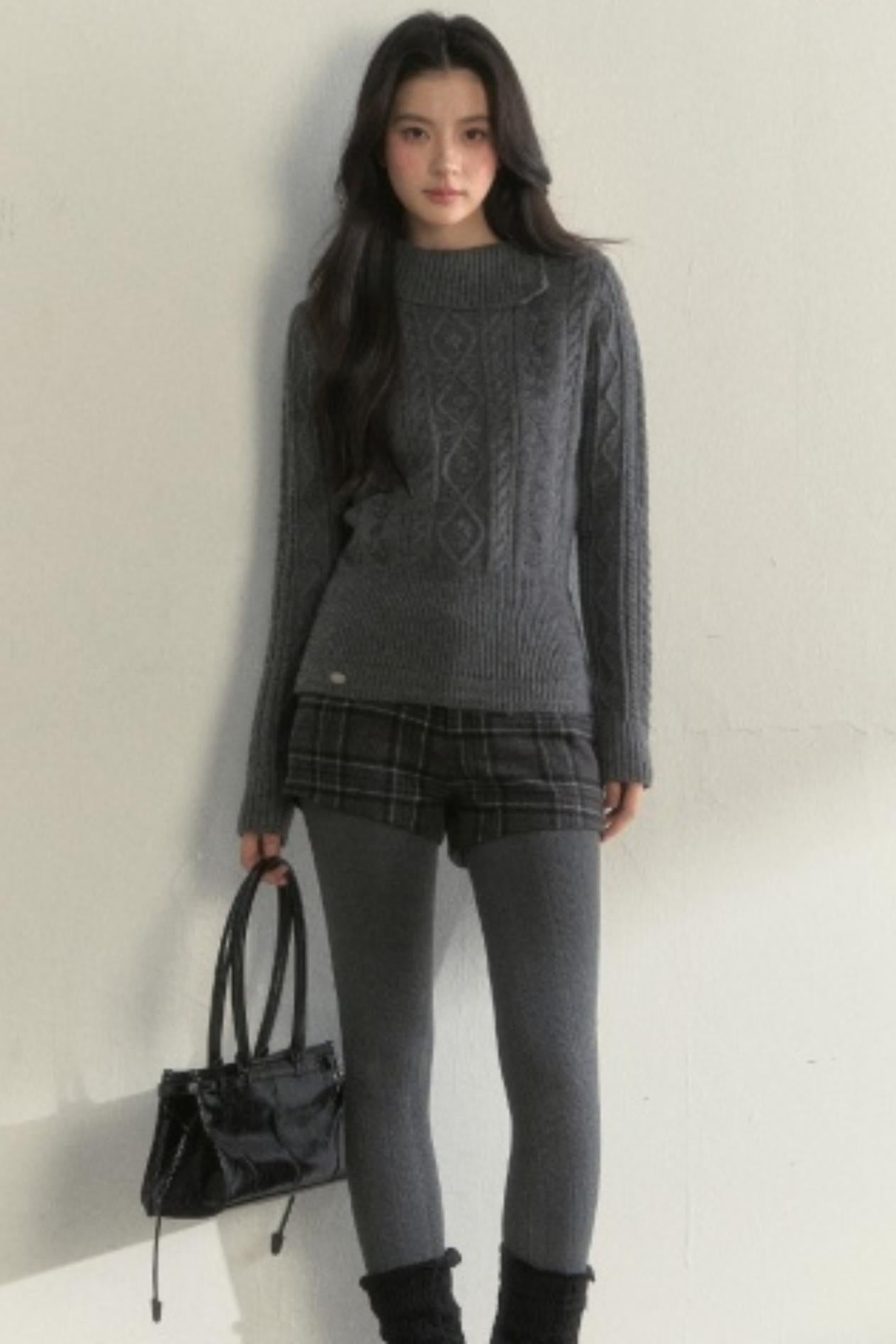 Twist Semi-Turtleneck Warm Knit Sweater
