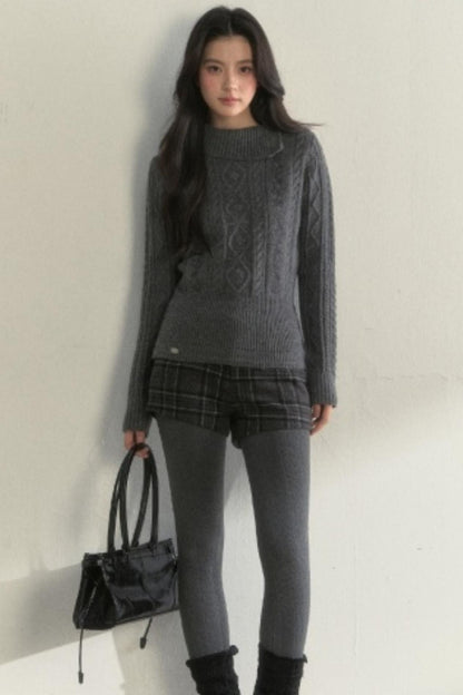 Twist Semi-Turtleneck Warm Knit Sweater
