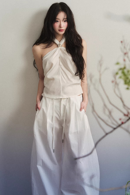 Conjunto de traje con top anudado de Tencel blanco